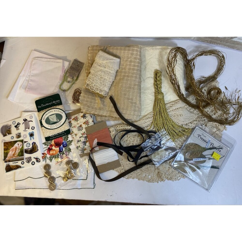 Slow Stitch Junk Journal Kit Vtg Neutral Fabric Remnants Sewing Crafts Stickers